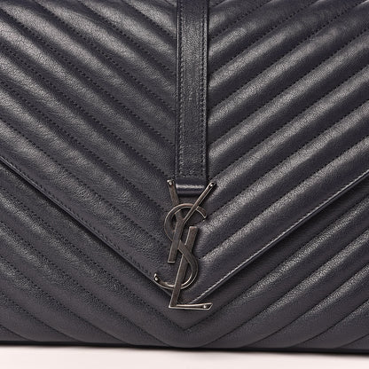 Saint Laurent Sheepskin Matelasse Chevron Monogram Large College Satchel Navy Blue 10 of 19