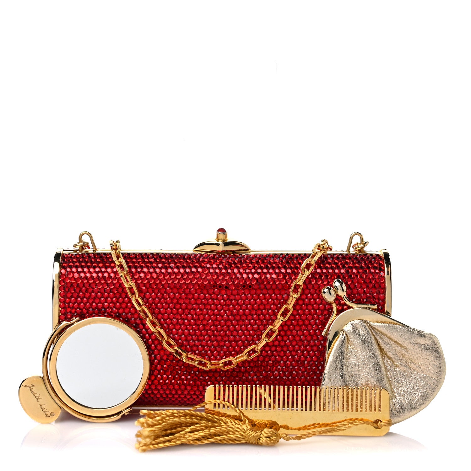 Judith Leiber Crystal Minaudiere Clutch Red 1 of 9