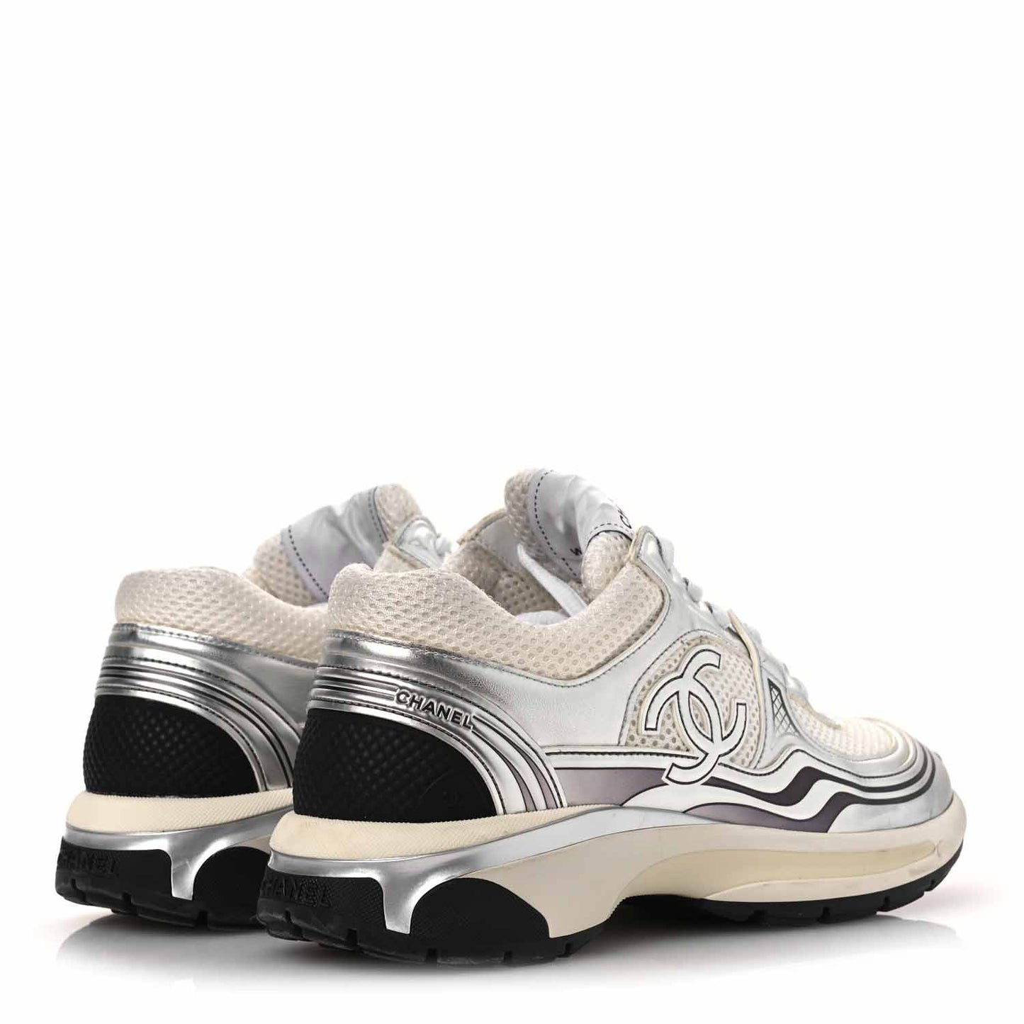 Fabric Laminated Calfskin Stretch CC Sneakers 38 White Silver