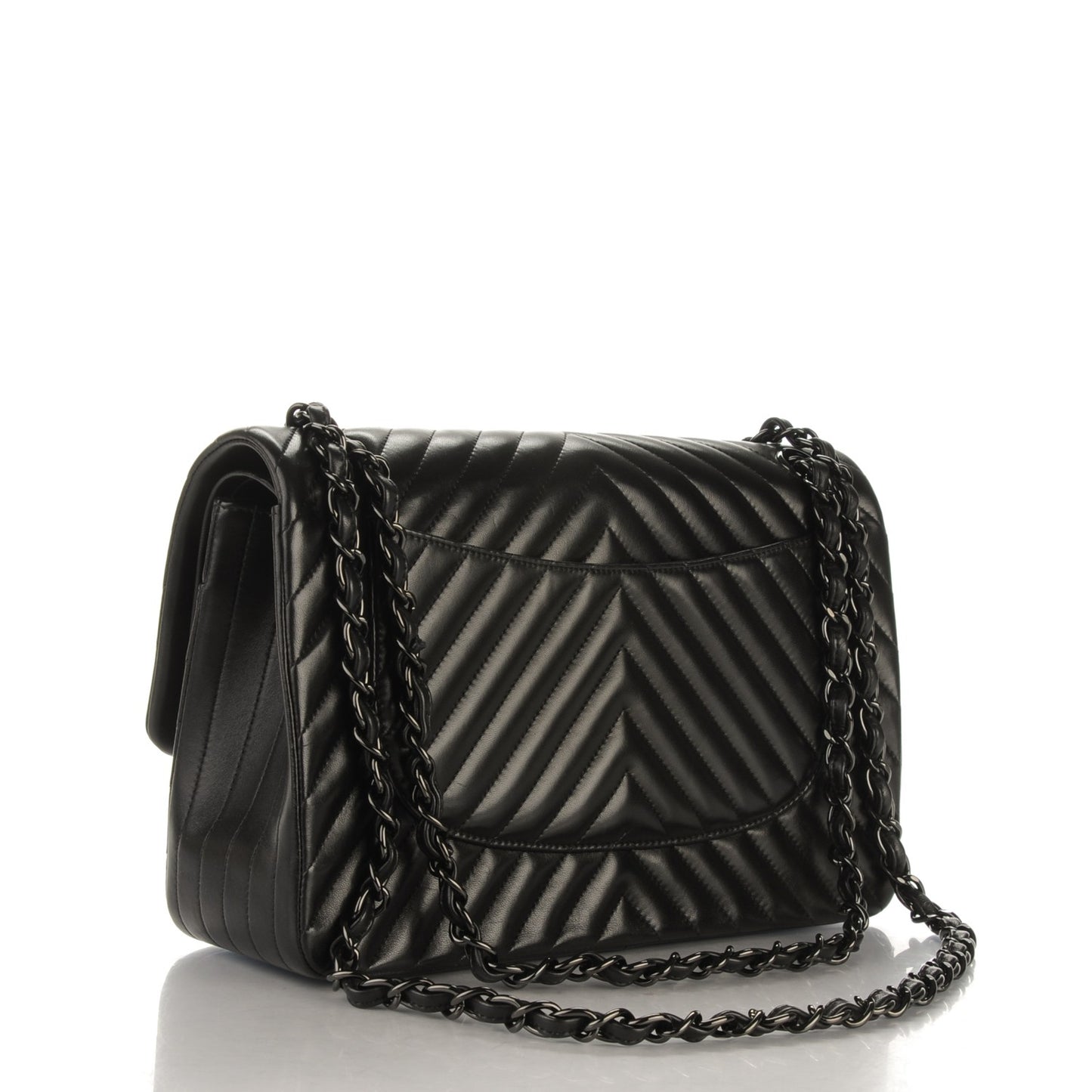 Lambskin Chevron Quilted Jumbo Double Flap So Black