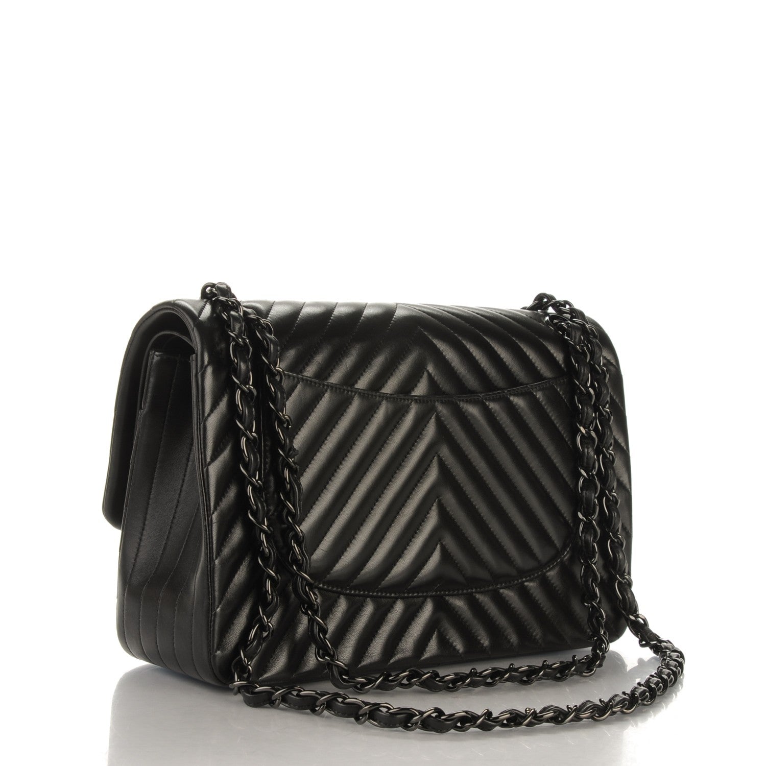 Chanel Lambskin Chevron Quilted Jumbo Double Flap So Black 3 of 8