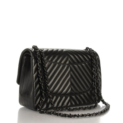 Chanel Lambskin Chevron Quilted Jumbo Double Flap So Black 3 of 8