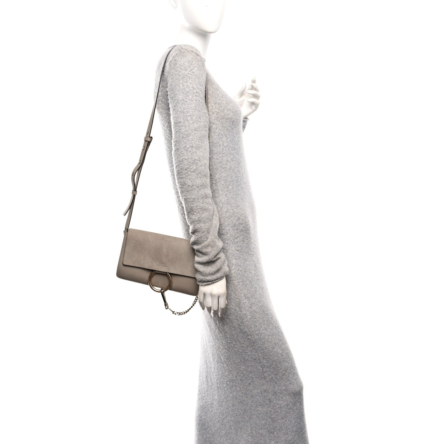Chloe Suede Calfskin Small Faye Shoulder Bag Motty Grey 2 of 10