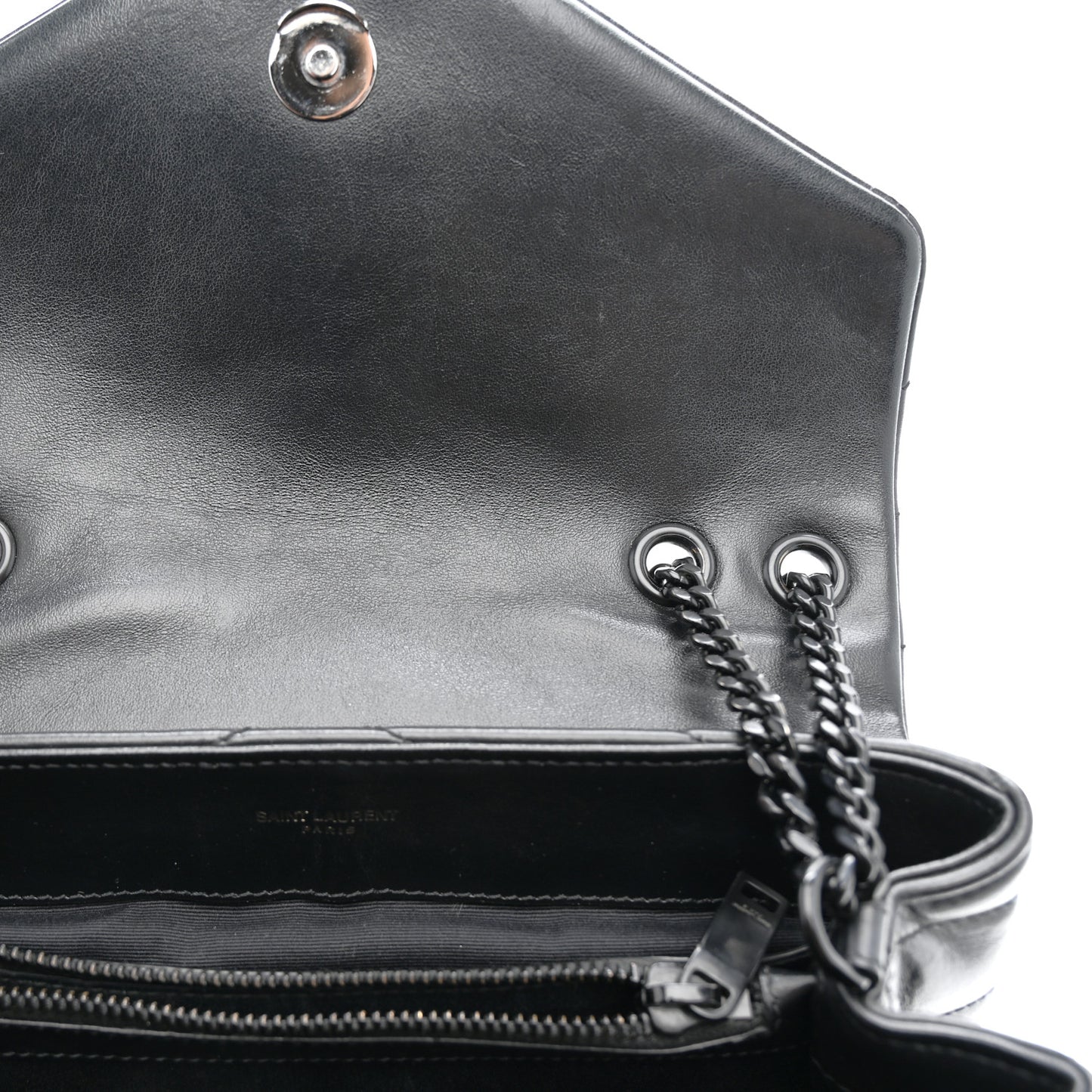 Calfskin Y Quilted Monogram Monochrome Small Loulou Chain Satchel Black