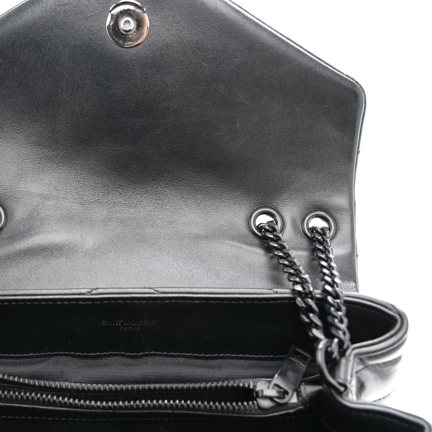Saint Laurent Calfskin Y Quilted Monogram Monochrome Small Loulou Chain Satchel Black 14 of 15