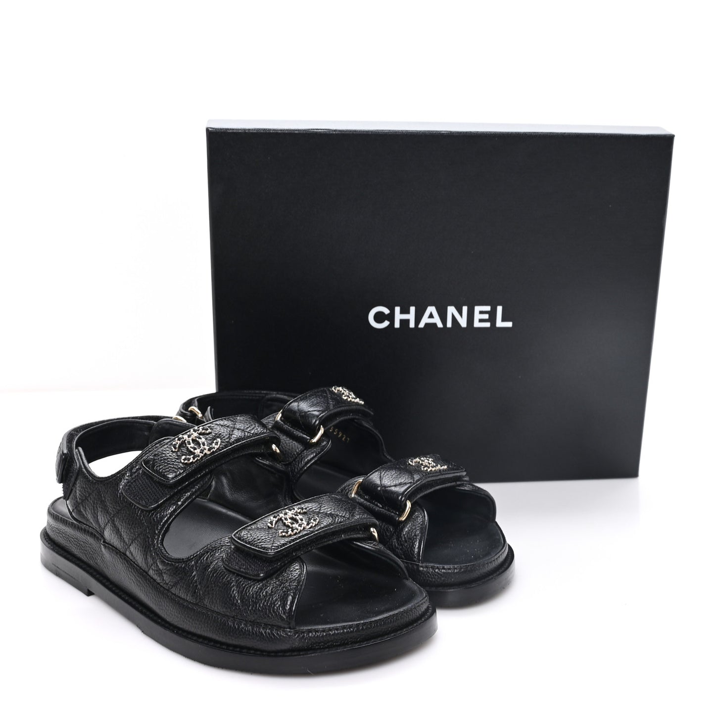 Grained Calfskin Velcro Dad Sandals 37 Black