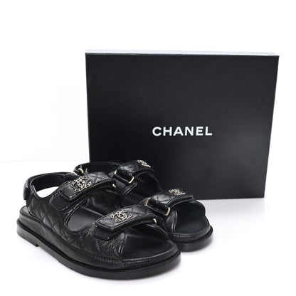 Chanel Grained Calfskin Velcro Dad Sandals 37 Black 10 of 10