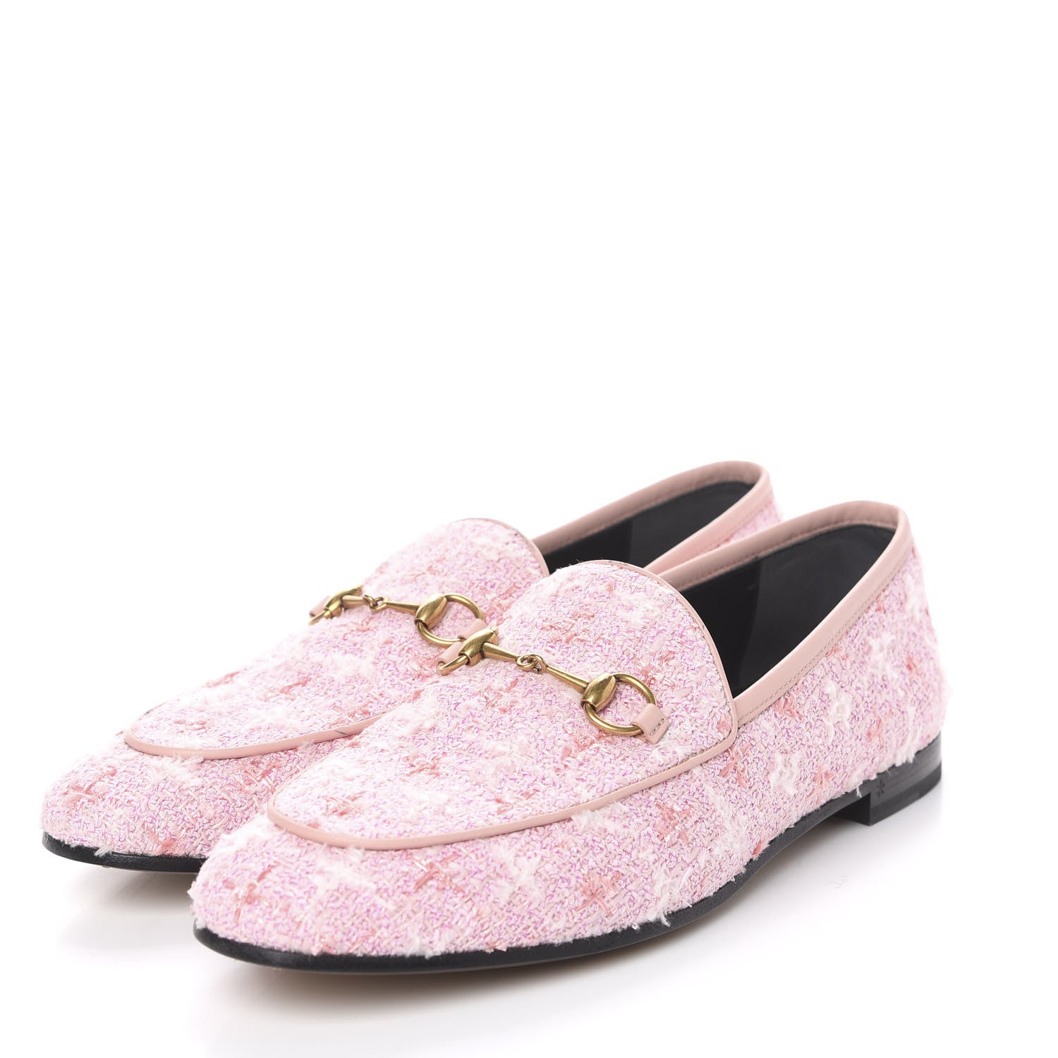 Gucci Wool Tweed Horsebit Womens Jordaan Loafers 39.5 Pink White Perfect Pink 3 of 10