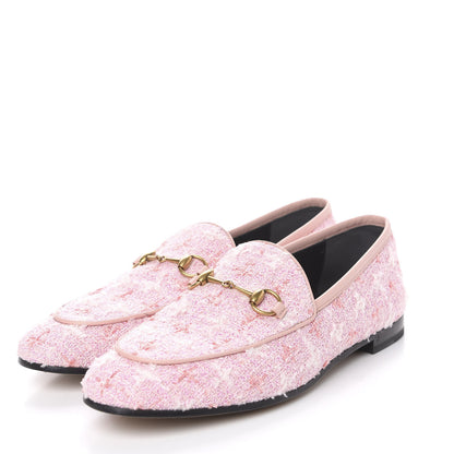 Gucci Wool Tweed Horsebit Womens Jordaan Loafers 39.5 Pink White Perfect Pink 3 of 10