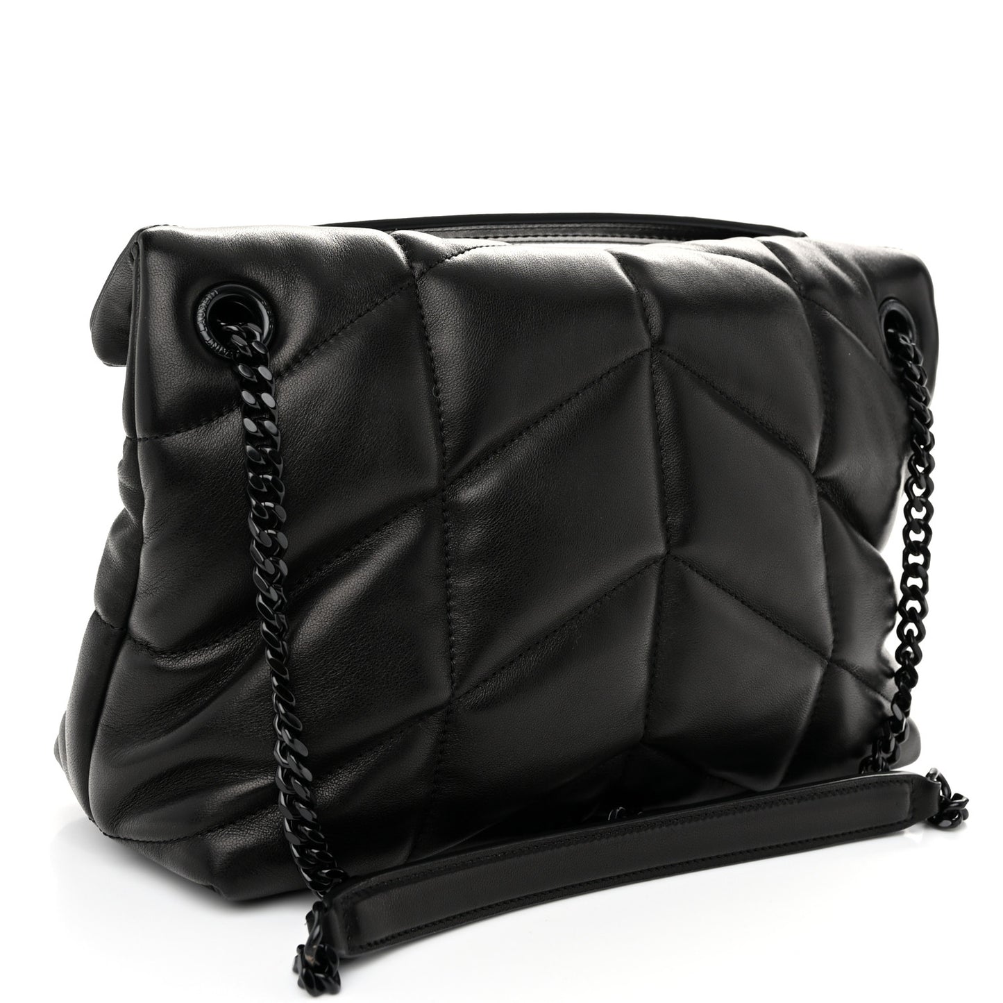 Lambskin Quilted Monogram Monochrome Small Loulou Puffer Chain Satchel Black