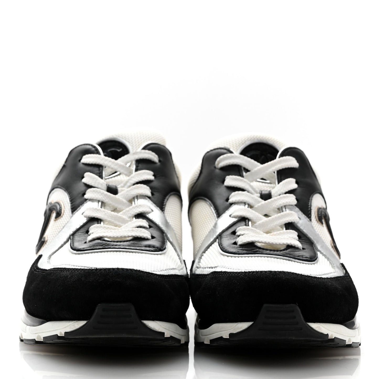 Mesh Suede Calfskin Mens CC Sneakers 44 White Silver Black