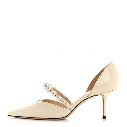 Jimmy Choo Patent Pearl Embellished Aurelie 65 Pumps 37 Latte White 1 of 9