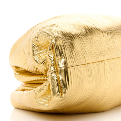 Bottega Veneta Metallic Bark Calfskin Embossed The Pouch Oversized Clutch Oro 10 of 11