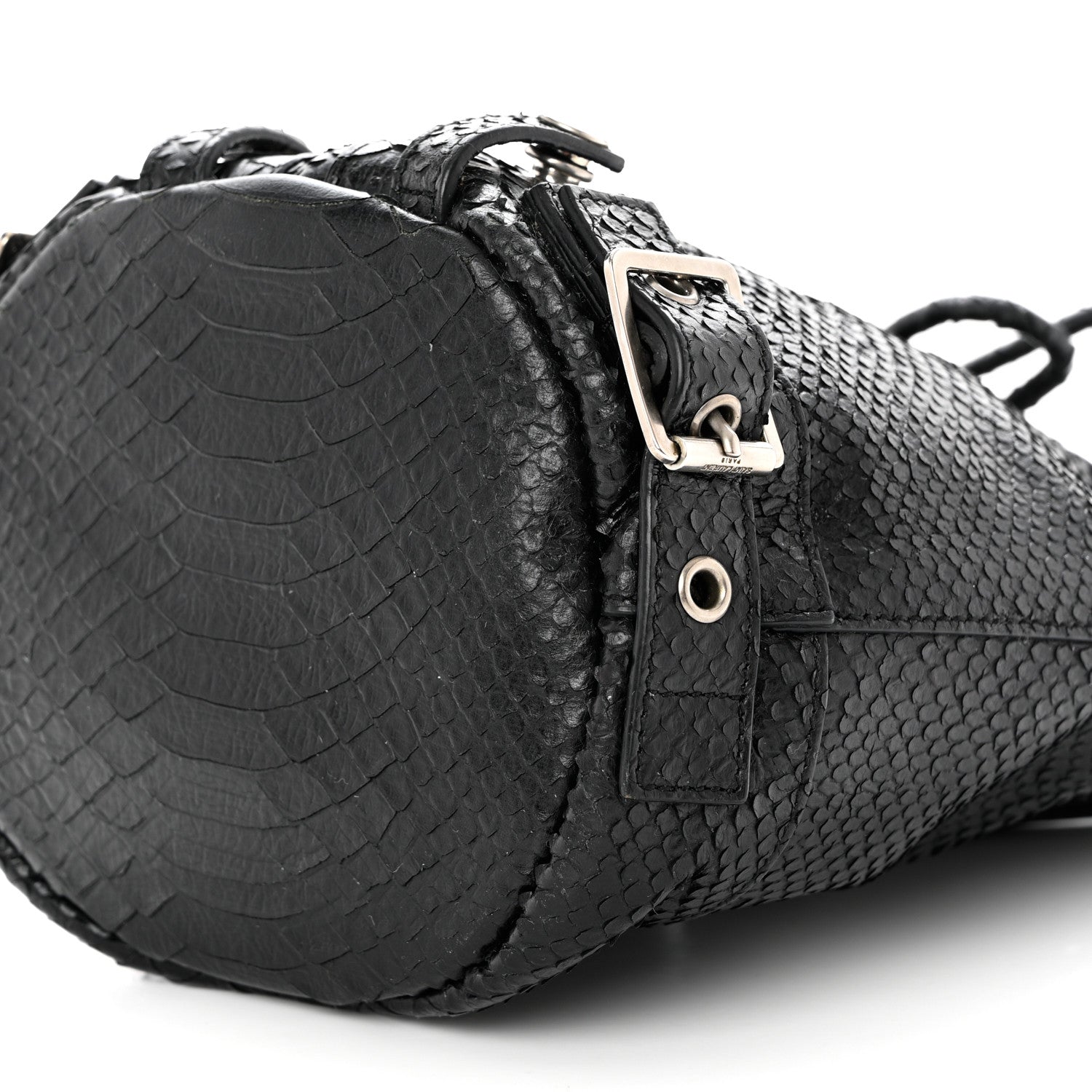 Saint Laurent Calfskin Snakeskin Embossed Small Rider Bucket Bag Black 8 of 8
