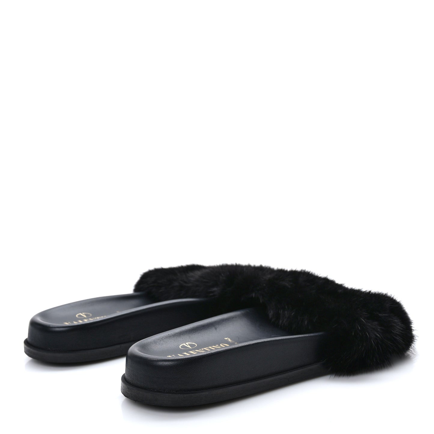 Mink Fur Rockstud Slide Sandals 37.5 Black
