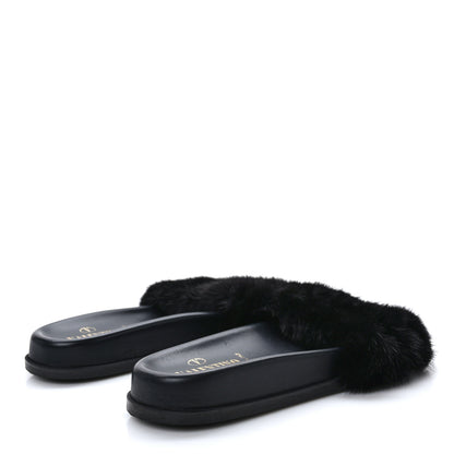 Valentino Garavani Mink Fur Rockstud Slide Sandals 37.5 Black 4 of 8