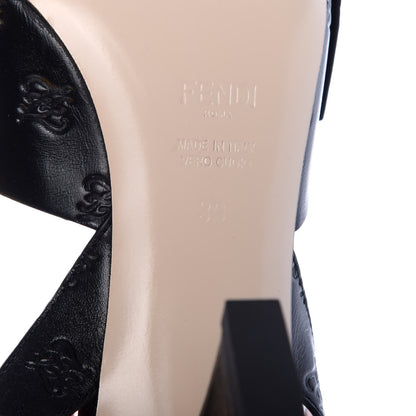 Fendi Calfskin Karligraphy Embossed Ffreedom Slingback Sandals 39 Black 6 of 8