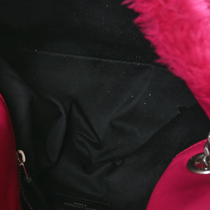 Saint Laurent Merino Shearling Lambskin Quilted Small Loulou Puffer Monogram Chain Satchel Fuchsia 6 of 8