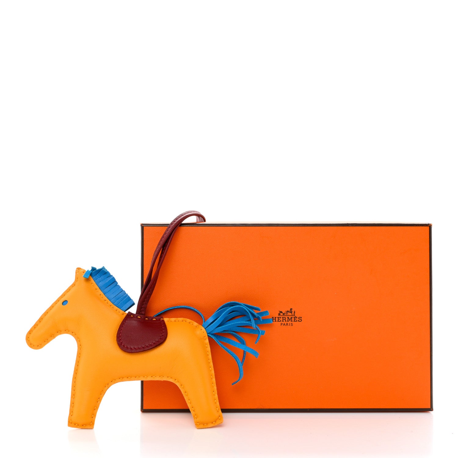 Hermes Milo Lambskin Grigri Rodeo Horse Bag Charm MM Jaune D'Or Bleu Agate Cornaline 7 of 7