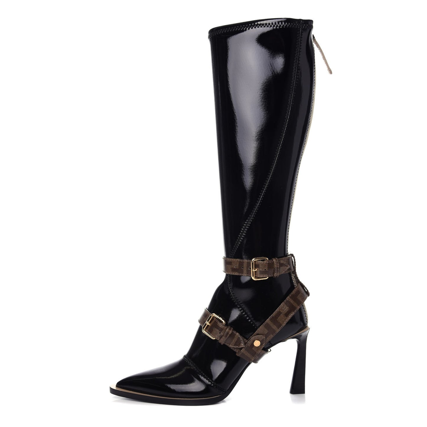 Glossy Neoprene Glazed Fabric FF FFrame Boots 39 Black Tobacco Moro