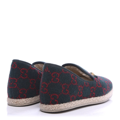 Gucci Covered Wool GG Monogram Mens Fria Horsebit Loafers 8 Green Red Shamarock Butterscotch 4 of 8