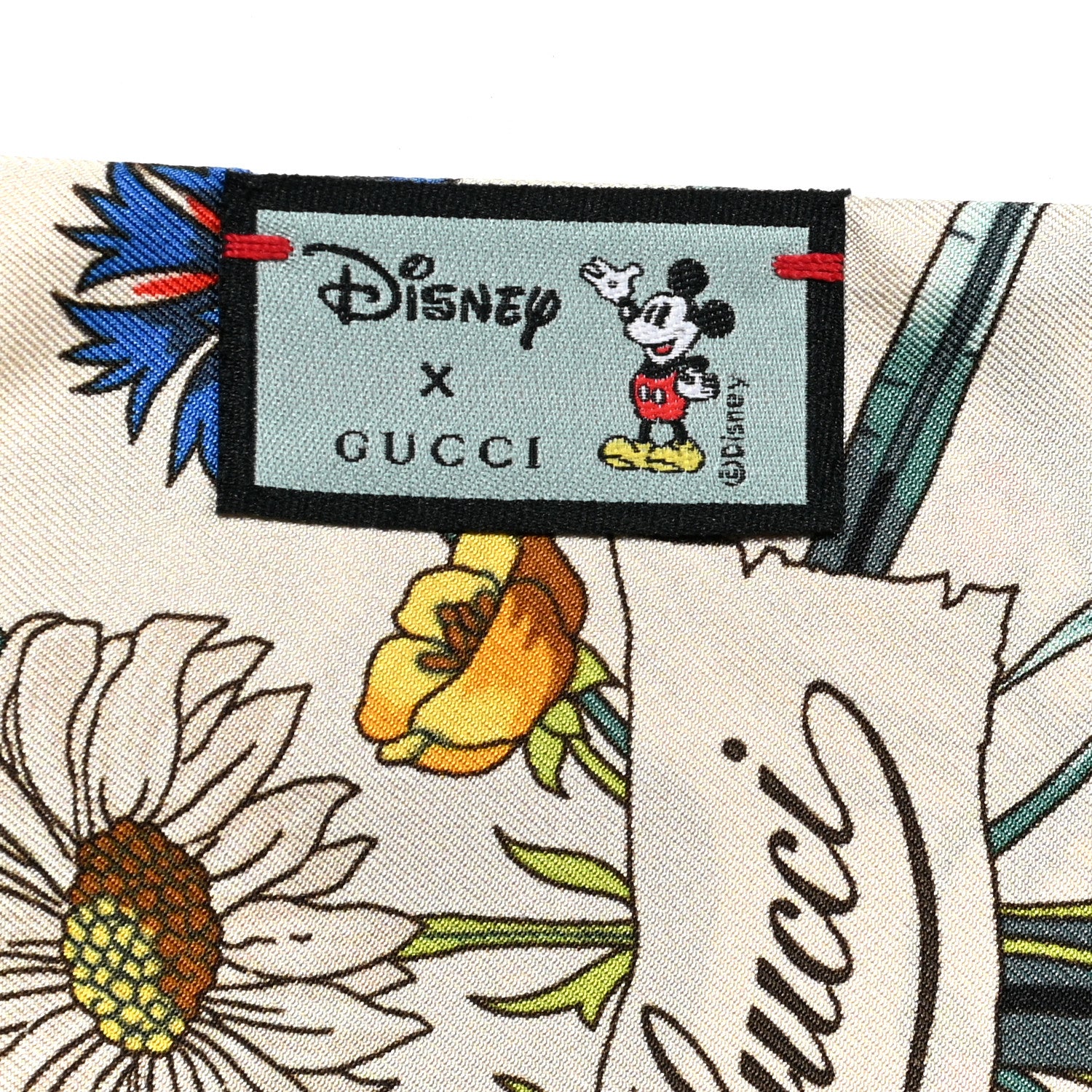 Gucci X DISNEY Silk Twill Mickey Lac Neck Bow Scarf Ivory Blue 3 of 4