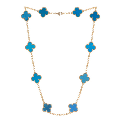 Van Cleef & Arpels 18K Yellow Gold Blue Agate 10 Motifs Vintage Alhambra Necklace 3 of 7