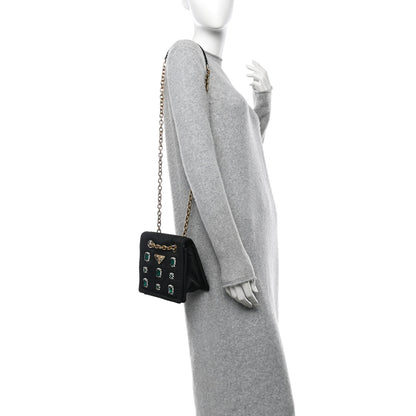 Prada Tessuto Nylon Crystal Chain Flap Shoulder Bag Black 2 of 12