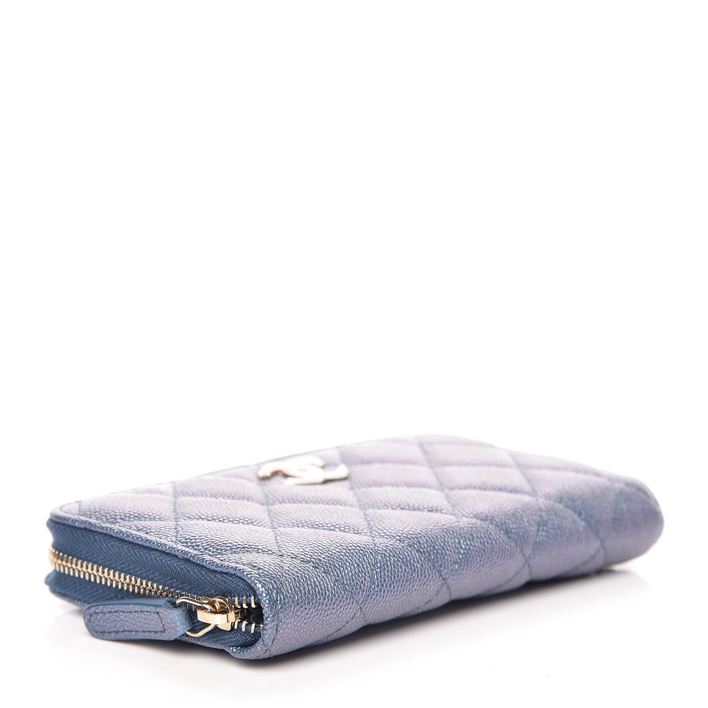 Iridescent Caviar Quilted Medium Zip Around Wallet Dark Blue