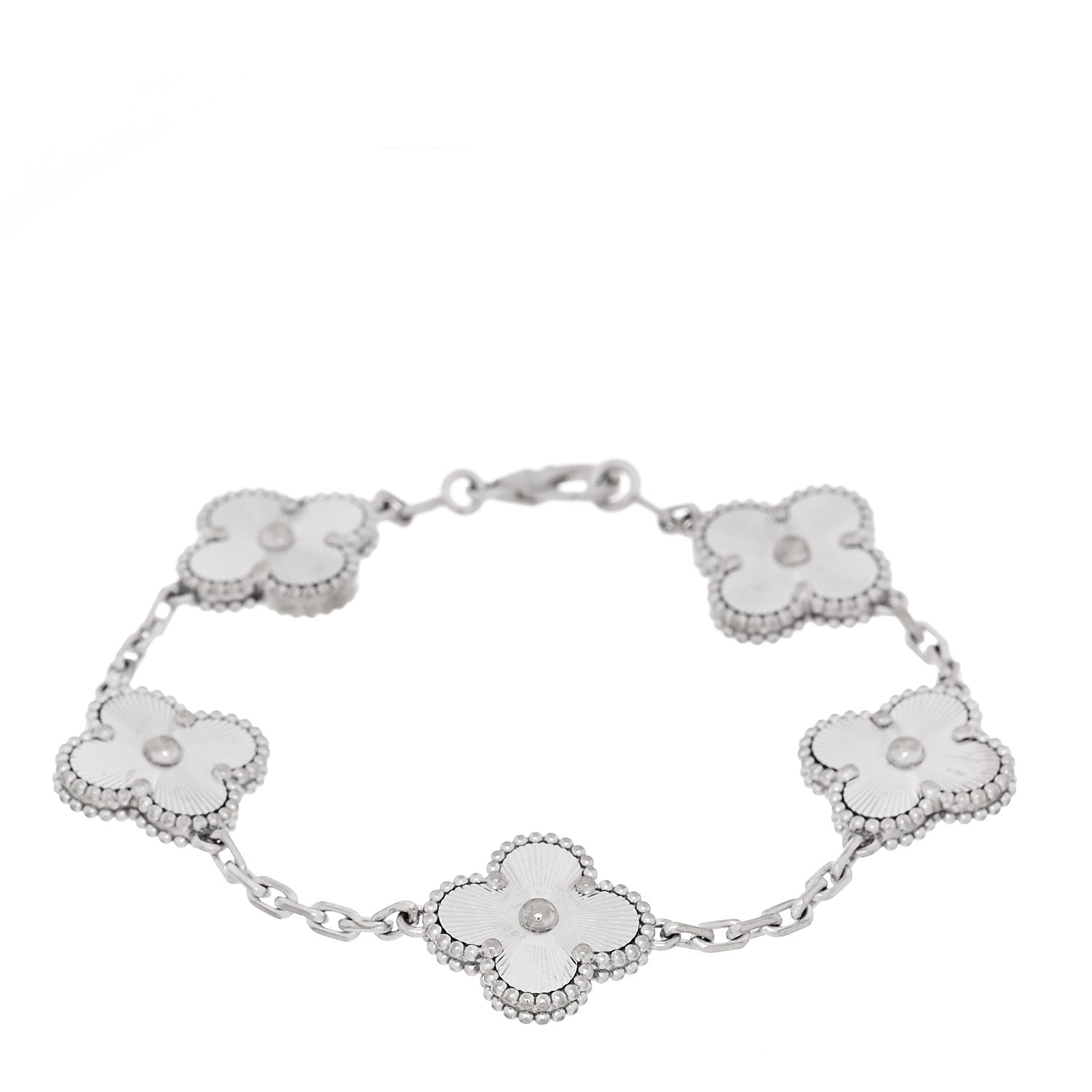 Van Cleef & Arpels 18K White Gold 5 Motifs Guilloche Vintage Alhambra Bracelet 1 of 7