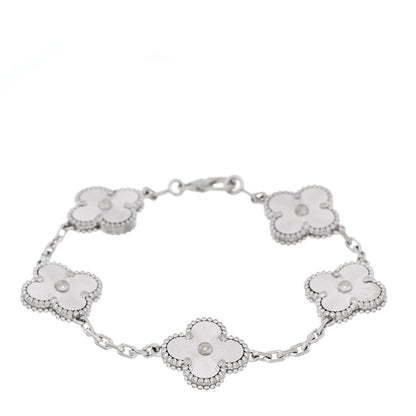 Van Cleef & Arpels 18K White Gold 5 Motifs Guilloche Vintage Alhambra Bracelet 1 of 7