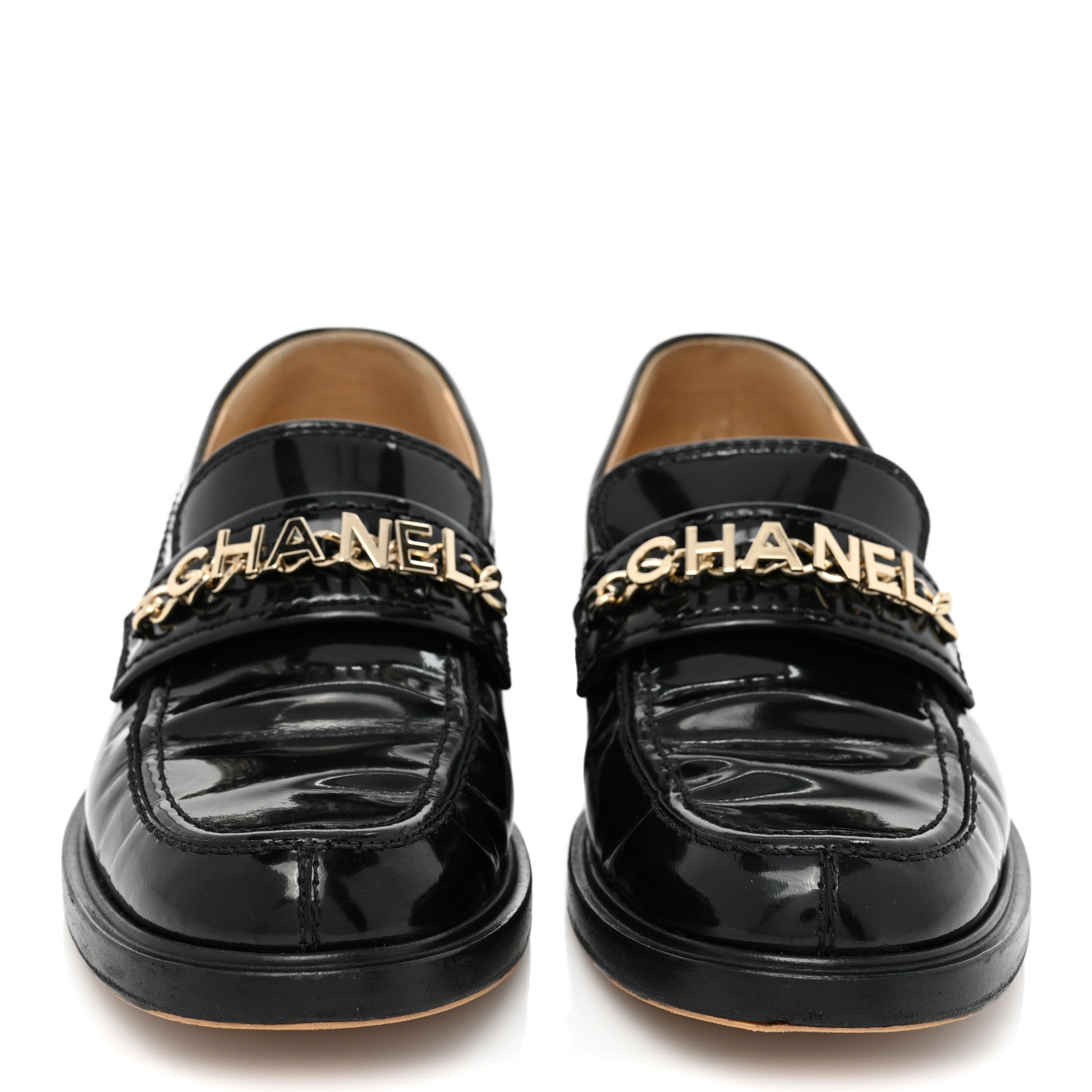 Chanel Shiny Calfskin Logo Loafers 38 Black 2 of 12