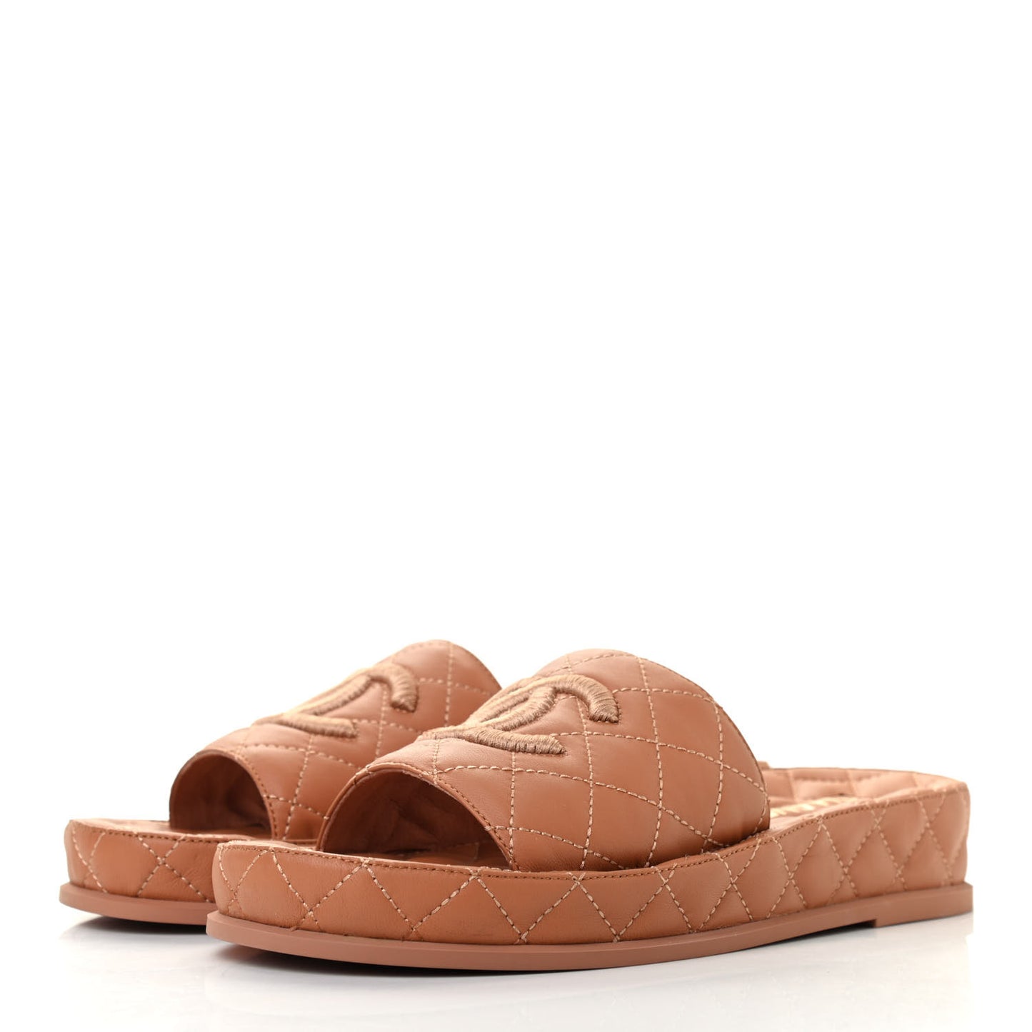 Lambskin Quilted CC Mules Sandals 38 Brown