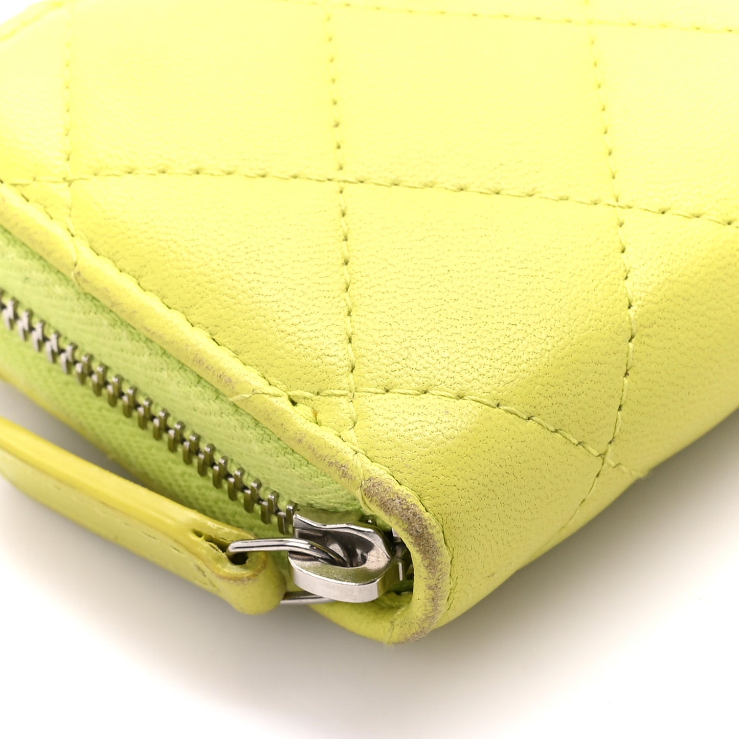 Lambskin Quilted Zip Coin Purse Yellow