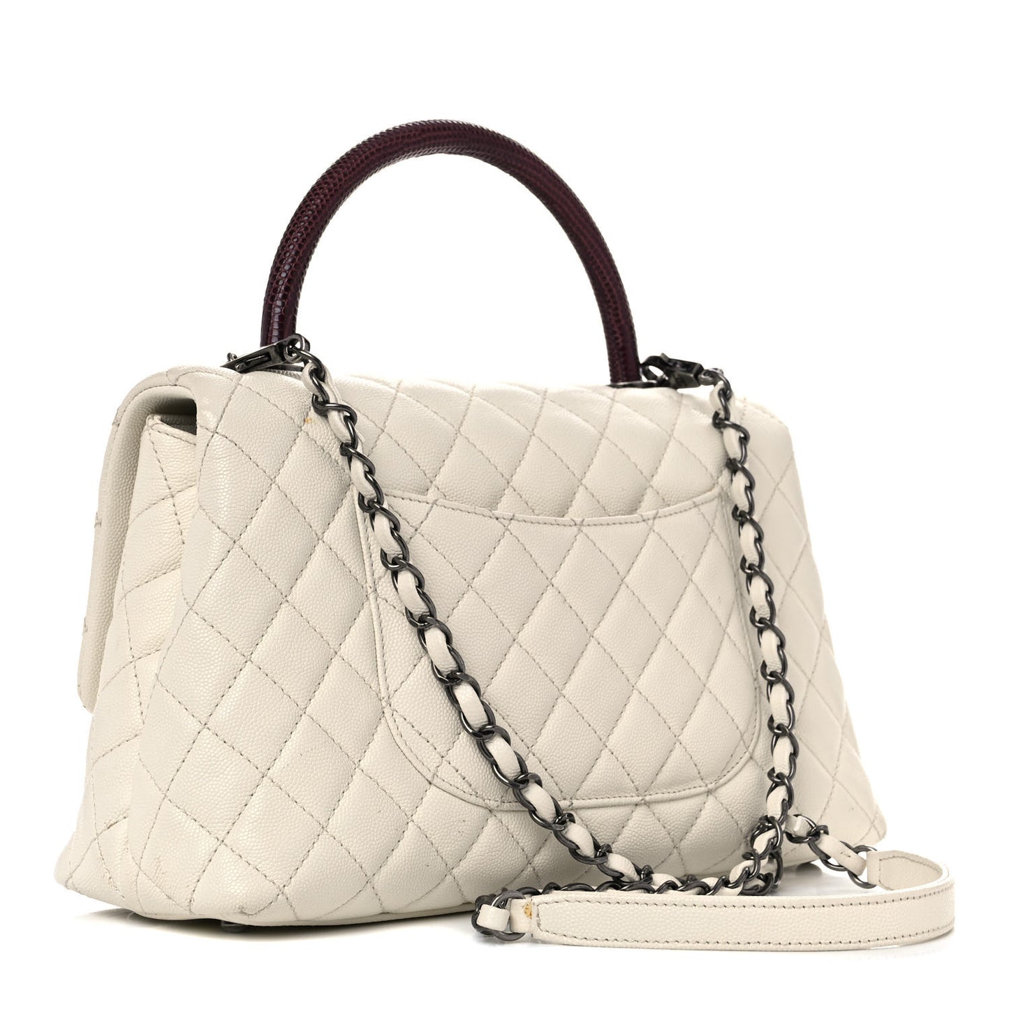 Caviar Lizard Quilted Small Coco Handle Flap Ivory