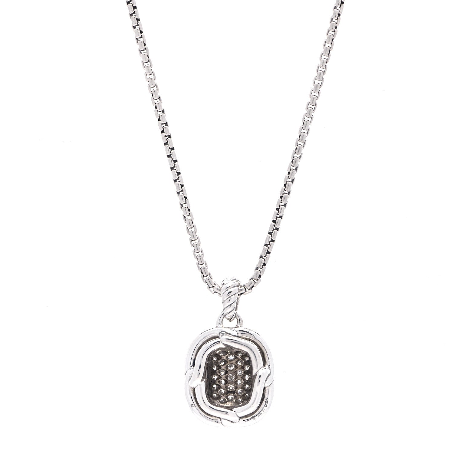 David Yurman Sterling Silver Diamond 10mm Labyrinth Pendant Necklace 3 of 6
