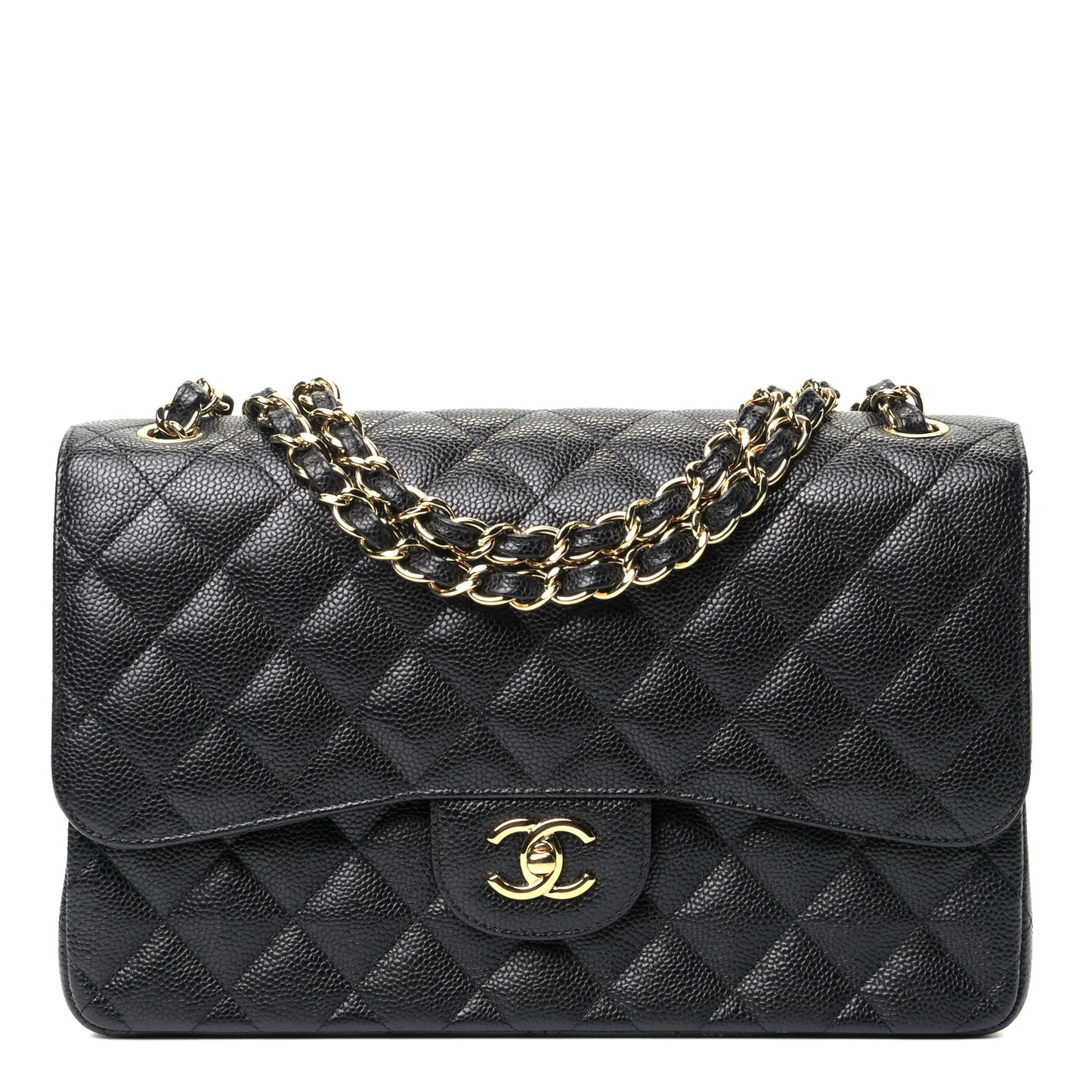 Caviar Quilted Jumbo Double Flap Black