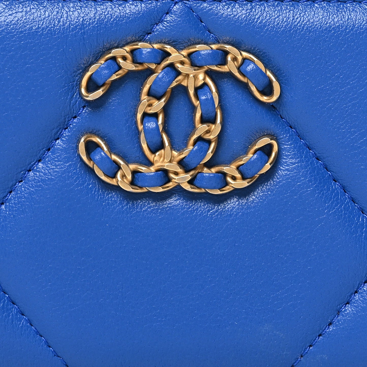 Lambskin Quilted Chanel 19 Zip Around Coin Purse Wallet Dark Blue