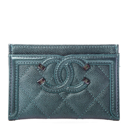 Chanel Iridescent Caviar Quilted Filigree Card Holder Dark Turquoise 1 of 9