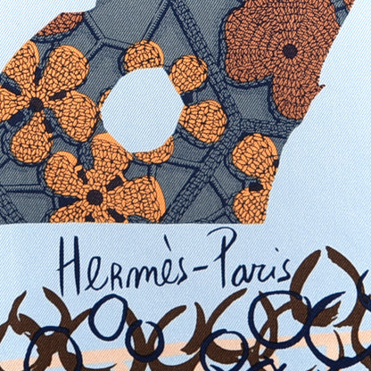 Hermes Silk La Maizeon Des Oiseaux Parleurs Scarf 90 Bleu Pale Peach Bleu 2 of 3