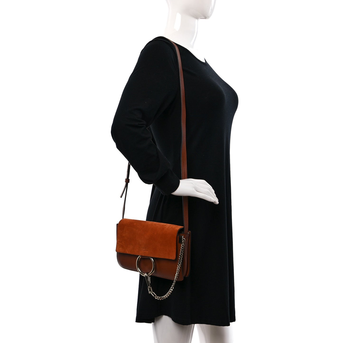 Suede Calfskin Small Faye Shoulder Bag Tobacco