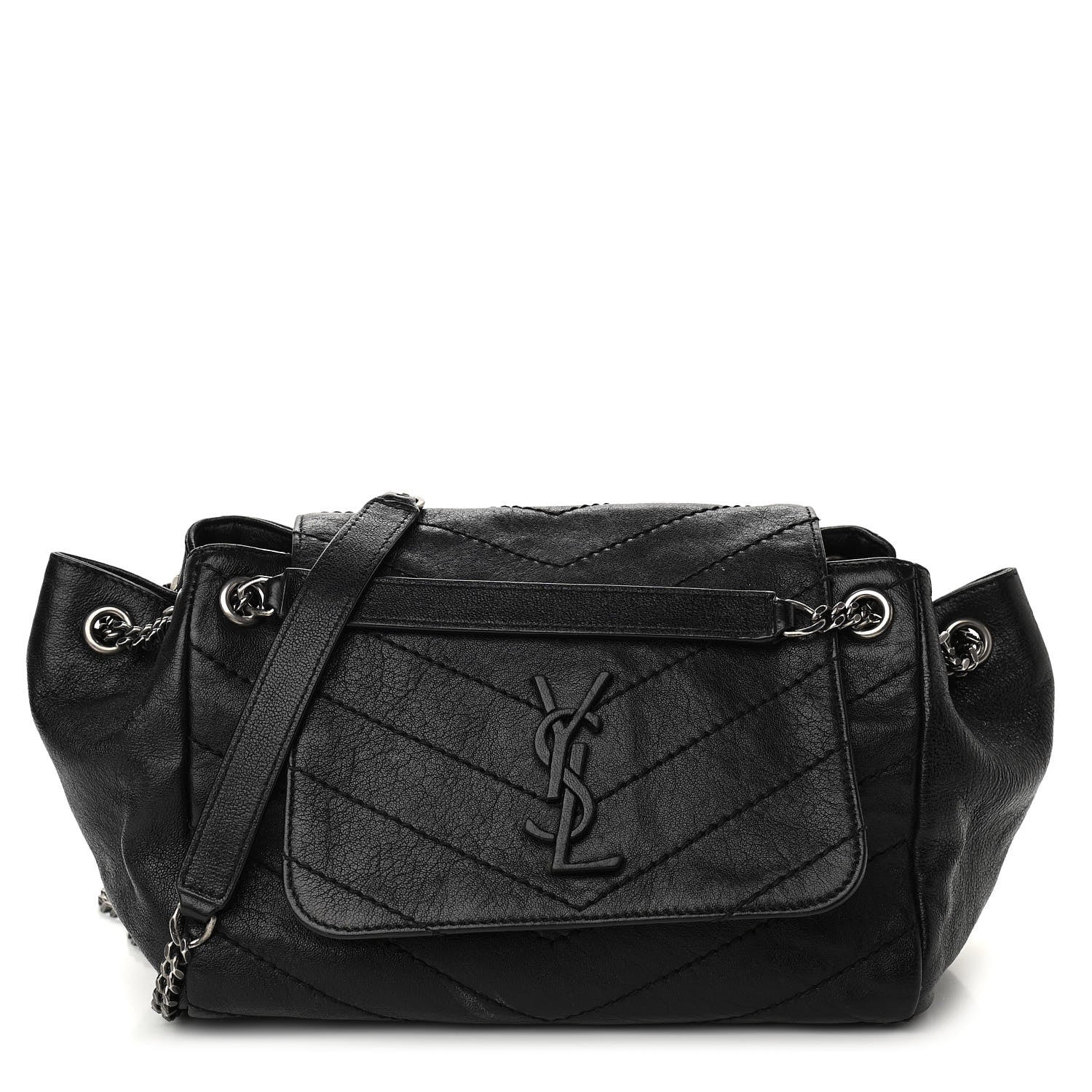 Saint Laurent Pebbled Lambskin Chevron Monogram Small Nolita Black 1 of 12