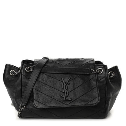Saint Laurent Pebbled Lambskin Chevron Monogram Small Nolita Black 1 of 12