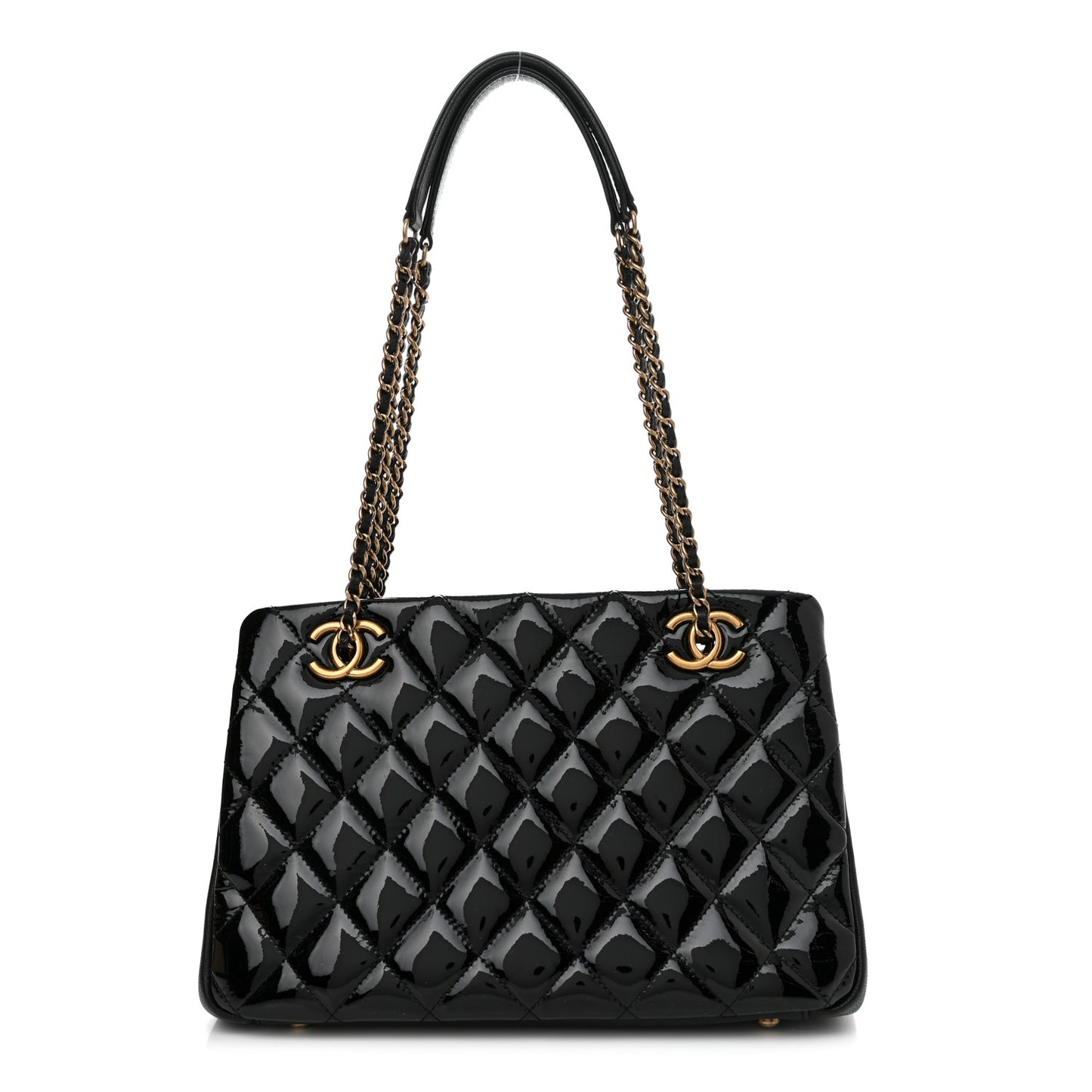Patent Goatskin Quilted Small CC Eyelet Tote Black