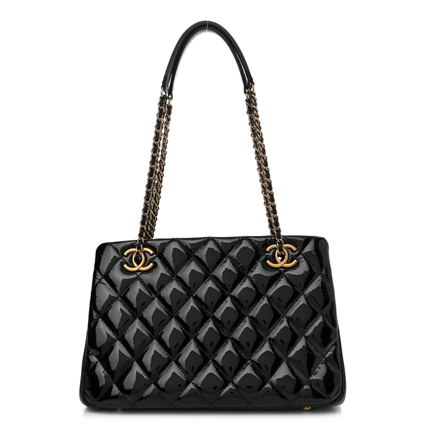 Chanel Patent Goatskin Quilted Small CC Eyelet Tote Black 1 of 9