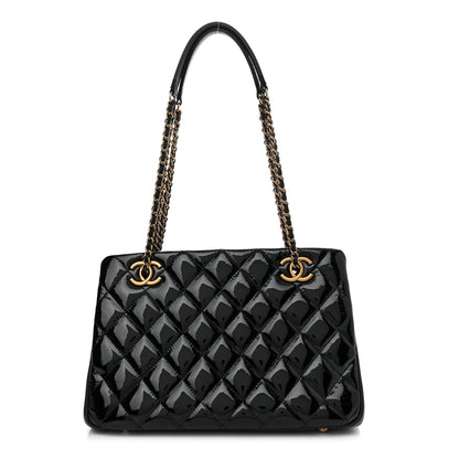 Chanel Patent Goatskin Quilted Small CC Eyelet Tote Black 1 of 9