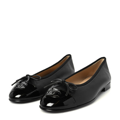 Chanel Lambskin Patent Cap Toe Ballerina Flats 38.5 Black 4 of 10