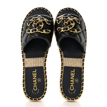 Chanel Lambskin Quilted CC Chain Espadrille Mules 38 Black Navy 2 of 10