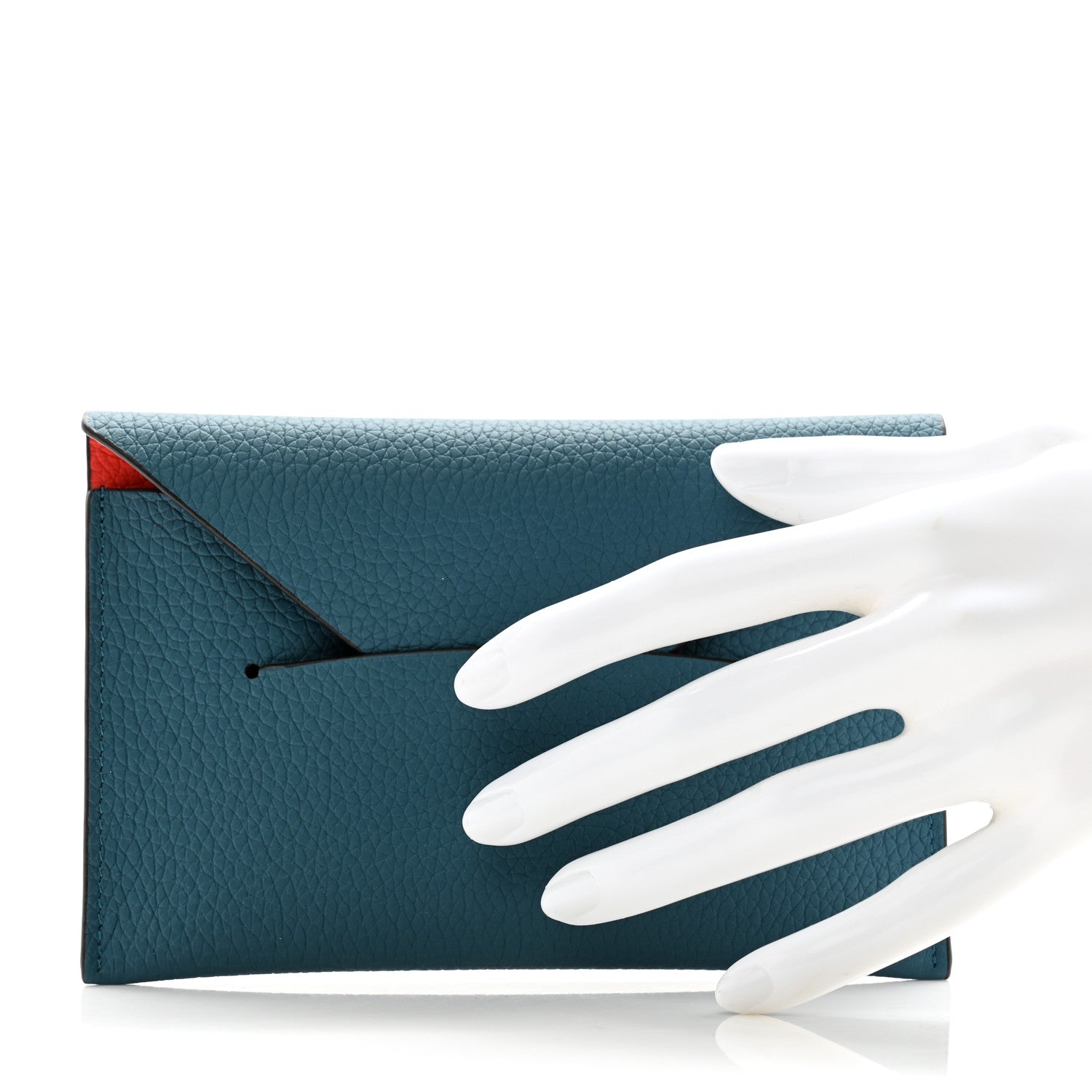 Moynat Taurillon Gex Envelope Passport Holder Prussian Blue Coral 2 of 8