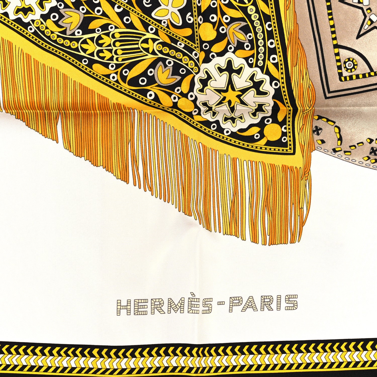 Hermes Silk Selle Des Steppes Scarf 90 White Or Black 2 of 4